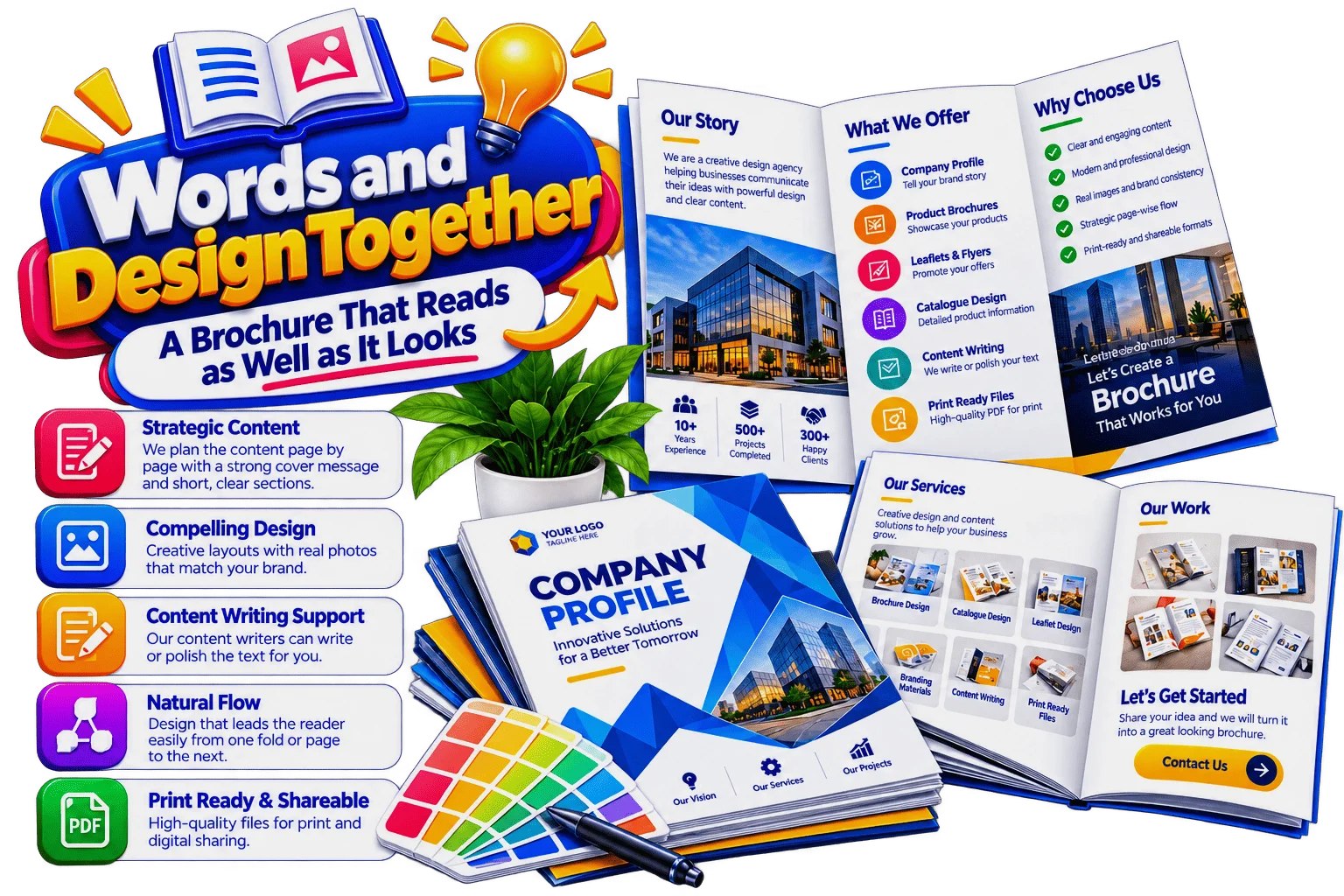 Graphic design illustration of a printed brochure layout