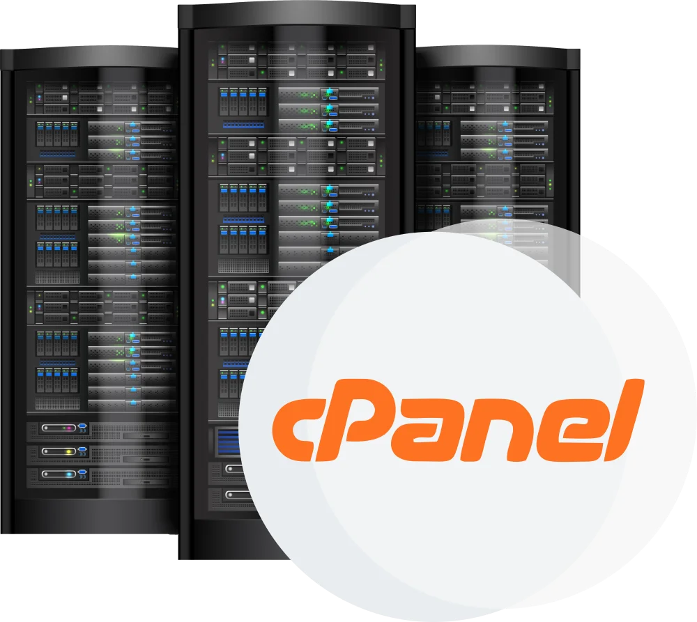 Illustration of web hosting servers with a control panel