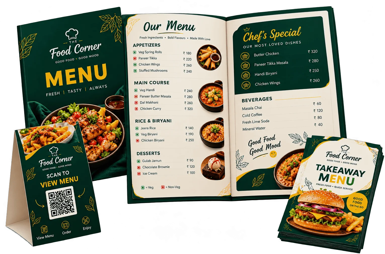 Graphic design illustration of a printed menu layout