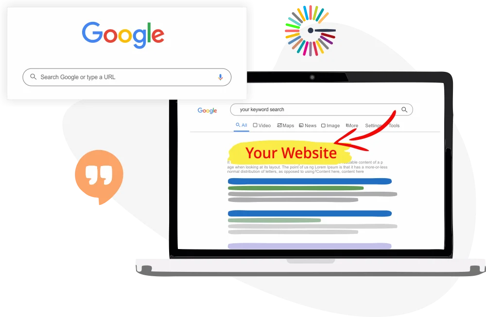 Illustration of a website ranking at the top of Google search results