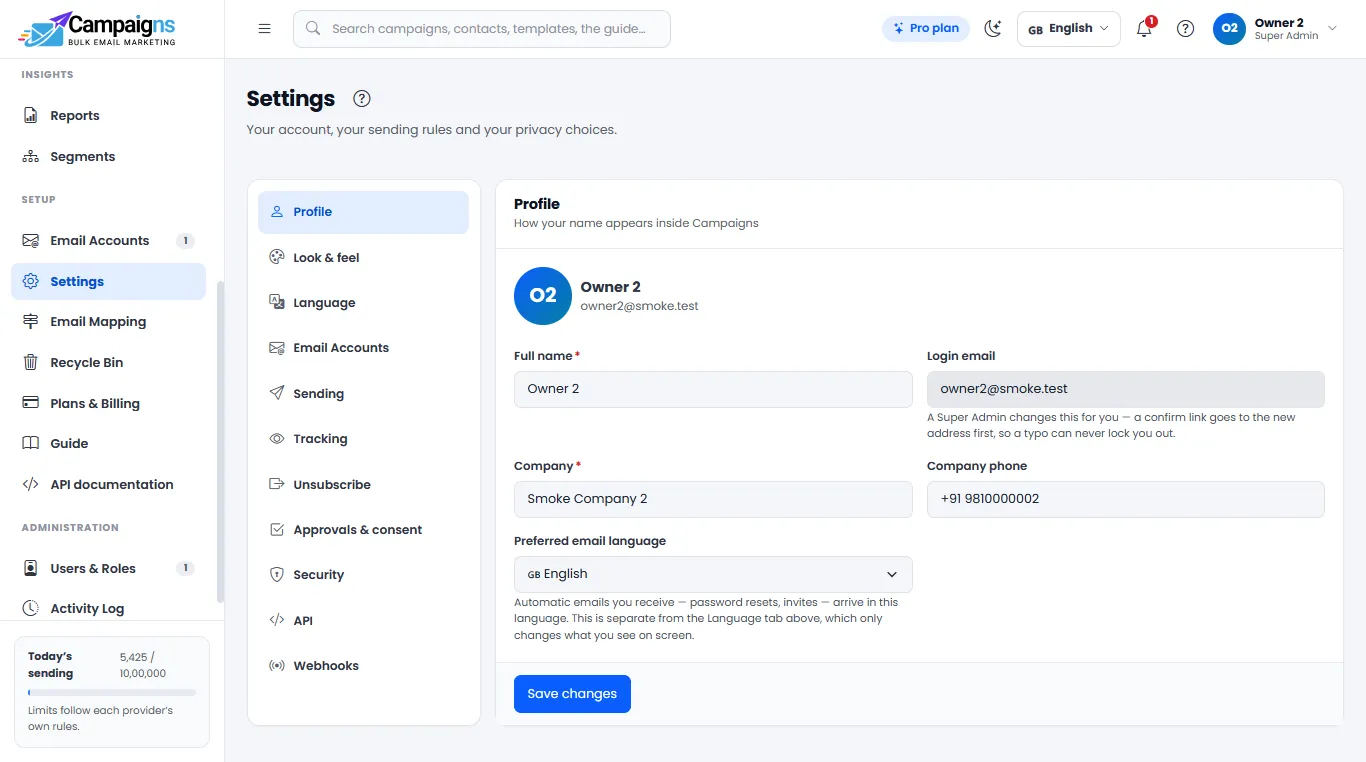 Settings, API keys and team permissions in Gowebkart Campaigns