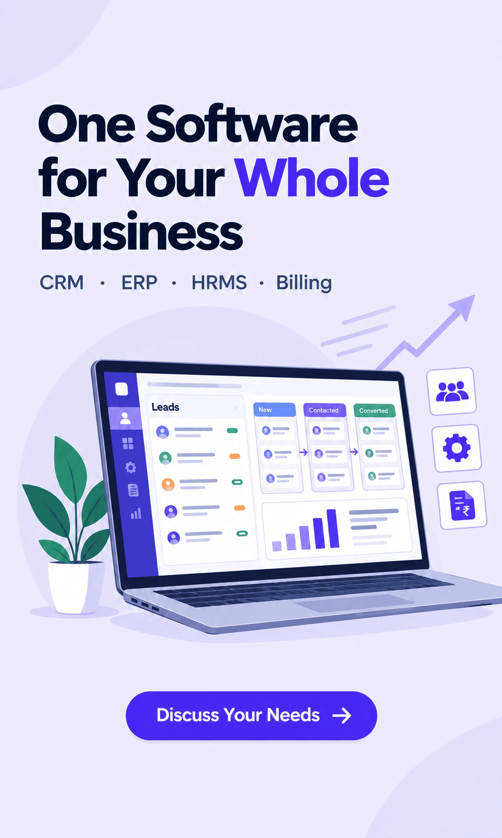 One software for your whole business – CRM, ERP, HRMS and billing