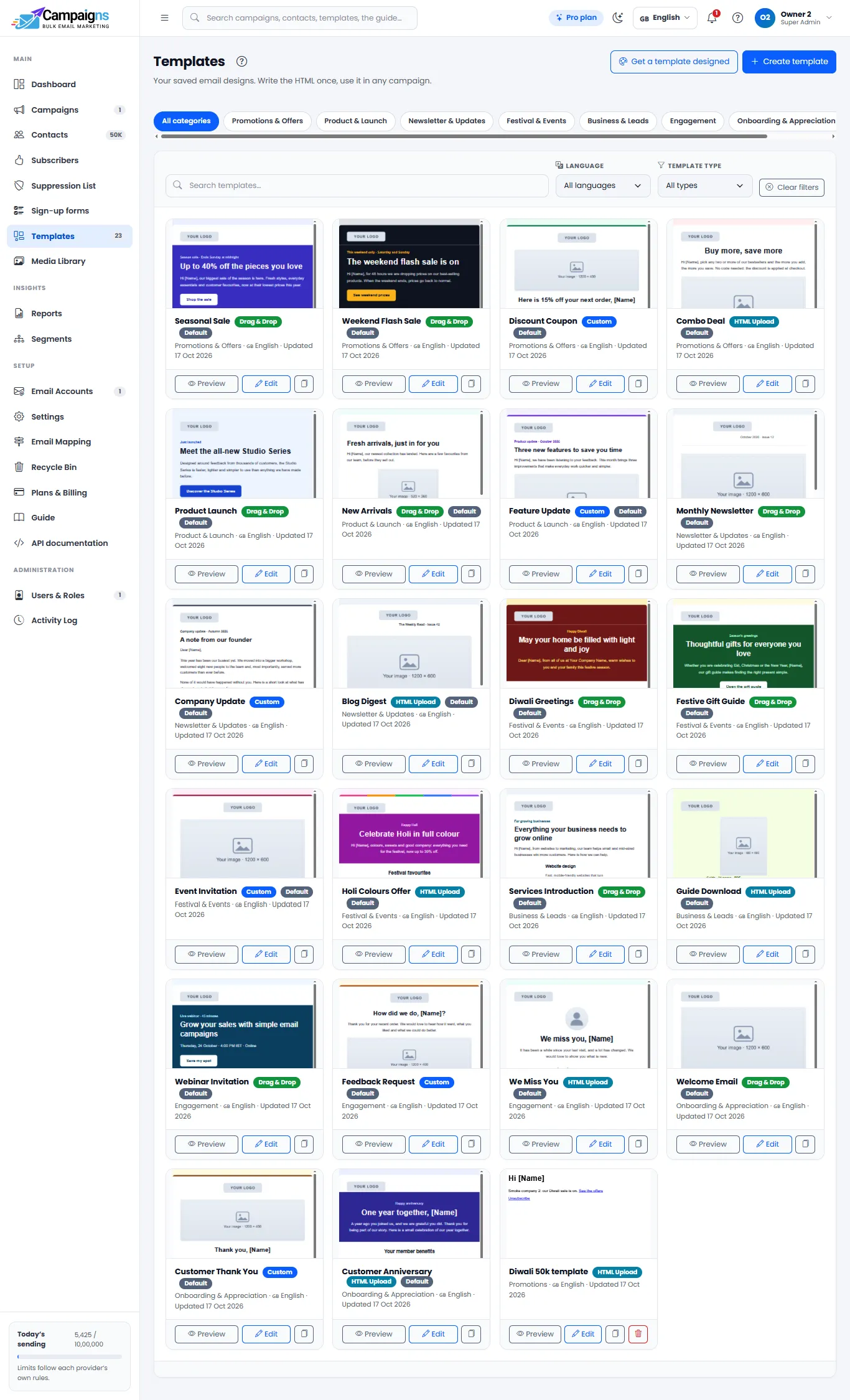 Email templates and editor in Gowebkart Campaigns