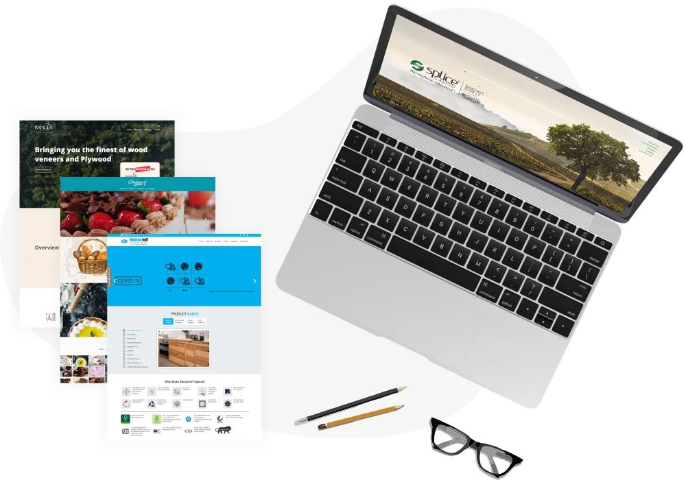 Business websites designed by Gowebkart, shown on a laptop and page layouts